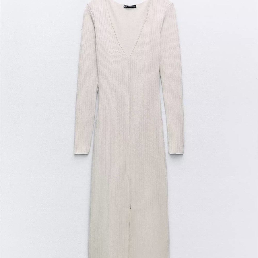 Zara Cream Long Sleeve Knit Dress